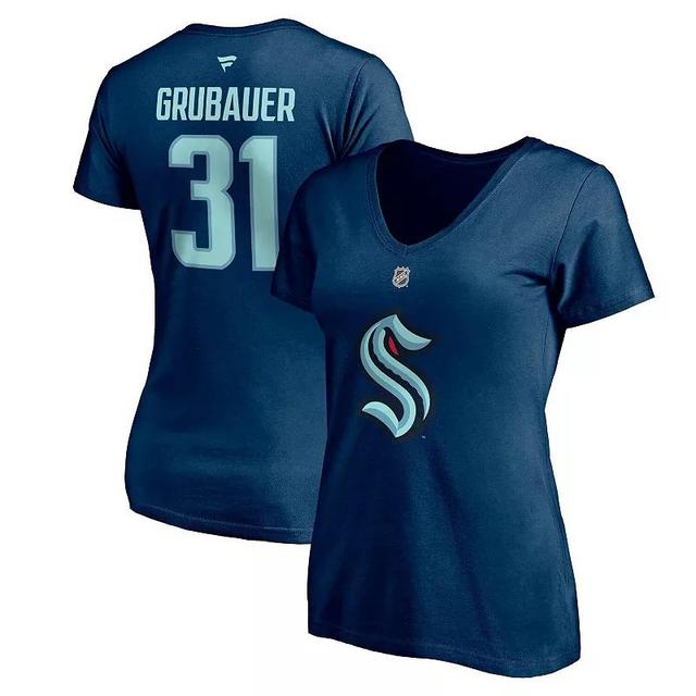 Womens Fanatics Branded Philipp Grubauer Deep Sea Blue Seattle Kraken Authentic Stack Name & Number V-Neck T-Shirt Krk Blue Product Image