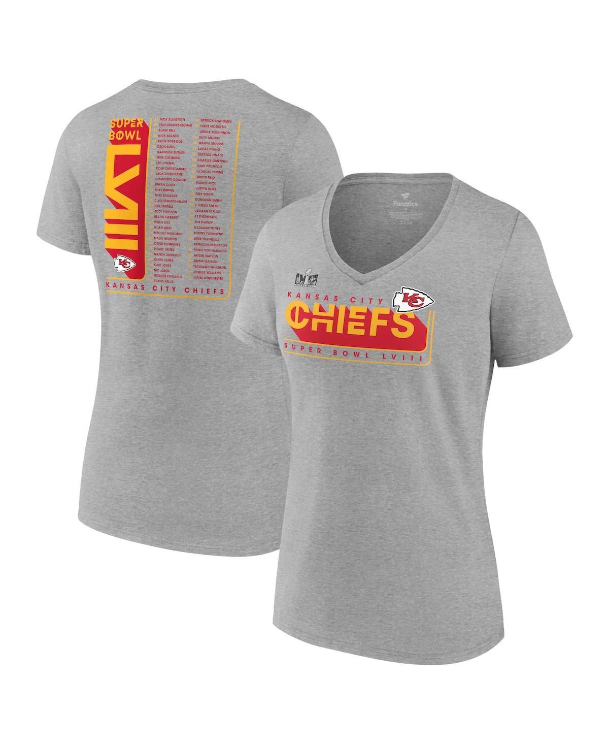 Womens Fanatics Branded Heather Gray Kansas City Chiefs Super Bowl LVIII Roster V-Neck T-Shirt Product Image