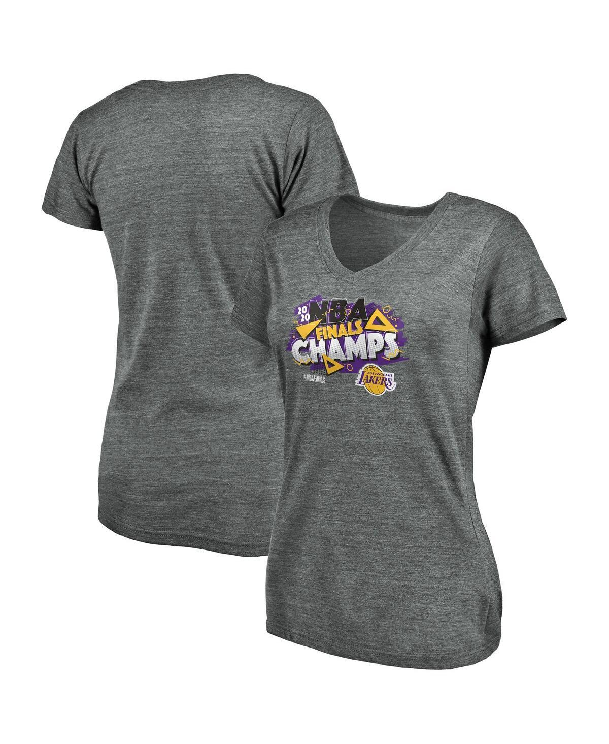 Womens Fanatics Branded Heathered Gray Los Angeles Lakers 2020 NBA Finals Championship Saved By The Buzzer V-Neck T-Shirt Product Image