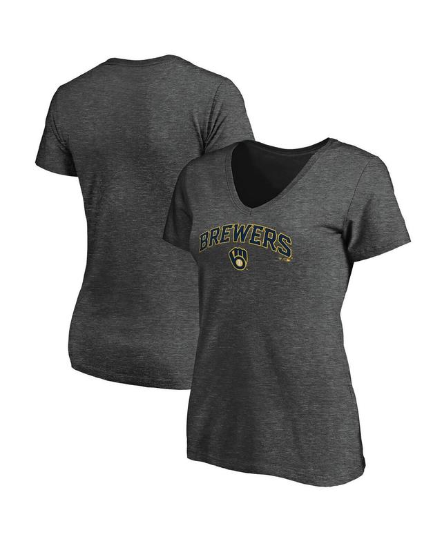 Womens Fanatics Heathered Charcoal Washington Nationals Team Logo Lockup V-Neck T-shirt Product Image