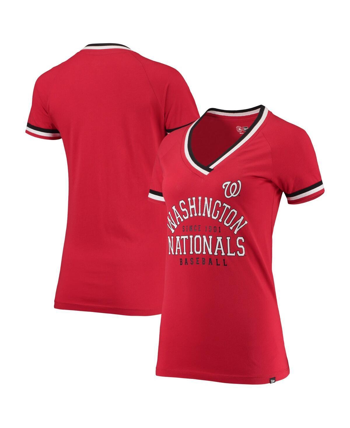 Womens New Era Washington Nationals Raglan V-Neck T-Shirt Product Image