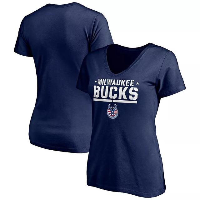 Womens Fanatics Branded Milwaukee Bucks Hoops For Troops Trained V-Neck T-Shirt Blue Product Image