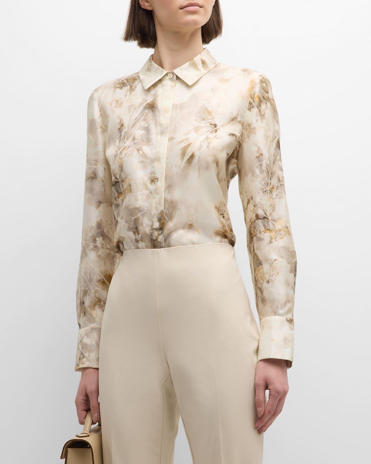 Scottie Botanical-Print Silk Twill Blouse Product Image