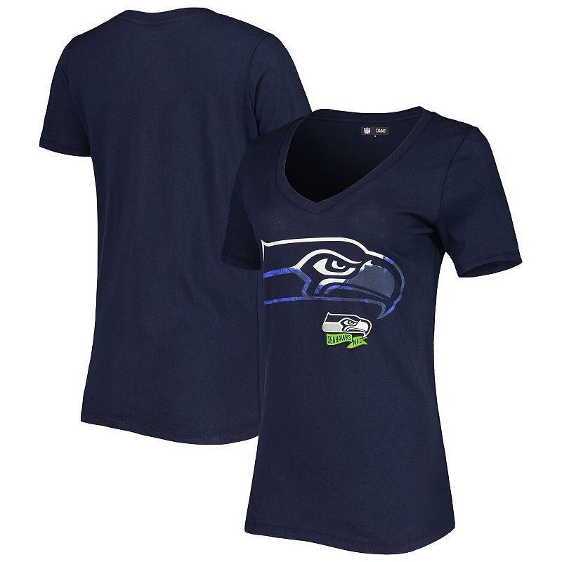 Womens New Era College Seattle Seahawks Ink Dye Sideline V-Neck T-Shirt Blue Product Image