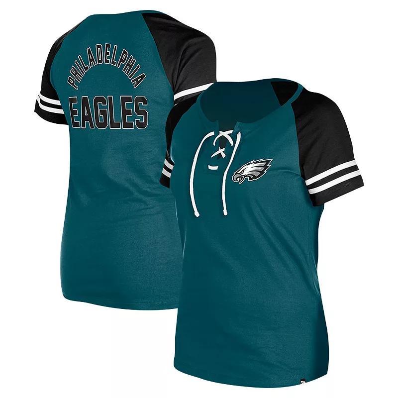 New Era Womens Green Philadelphia Eagles Lace-Up Raglan T-Shirt Product Image