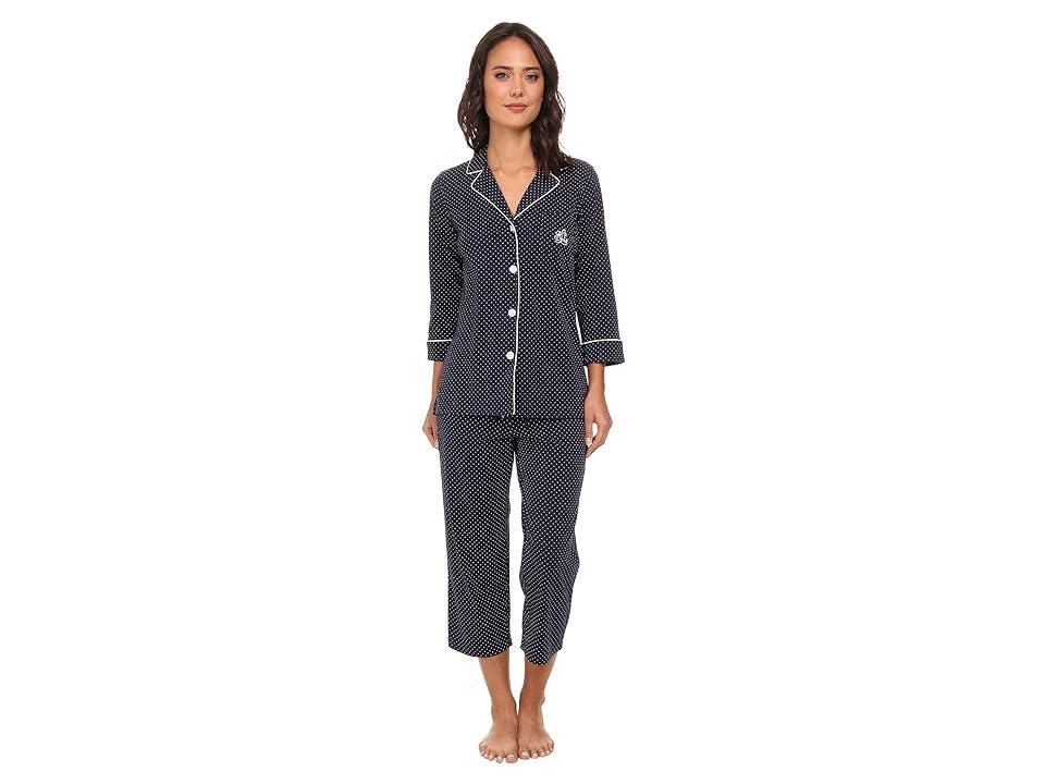 Lauren Ralph Lauren Striped Jersey Notch Collar 34 Sleeve Pajama Set Product Image