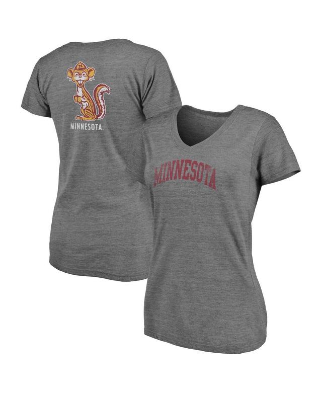 Womens Fanatics Branded Heathered Gray Minnesota Golden Gophers Slab Serif 2-Hit V-Neck Tri-Blend T-Shirt Product Image