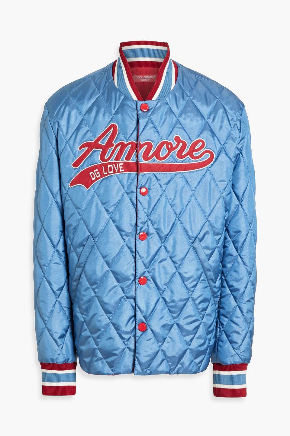 Appliquéd Quilted Shell Bomber Jacket In Light Blue Product Image