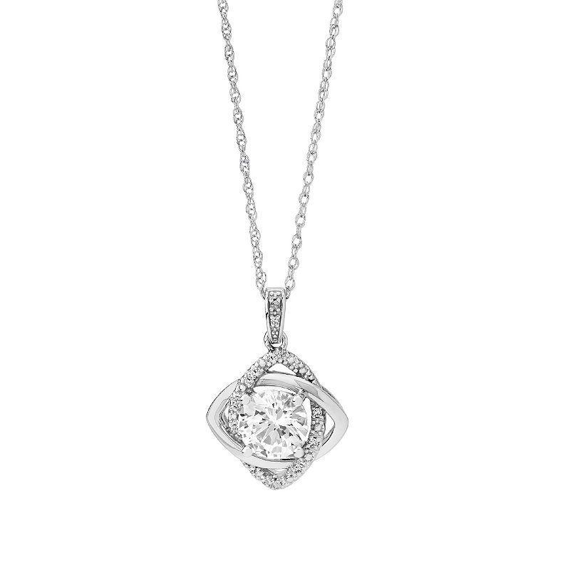 Love Always Sterling Silver Lab-Created White Sapphire and Diamond Accent Pendant, Womens Product Image