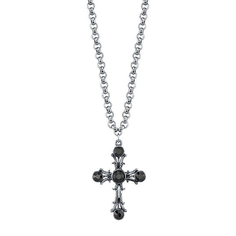 1928 Black Stone Cross Pendant Necklace, Womens Product Image