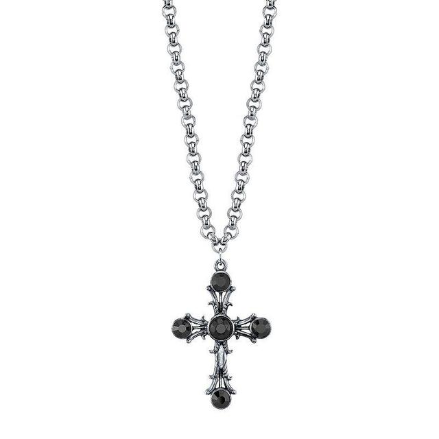 1928 Black Stone Cross Pendant Necklace, Womens Product Image