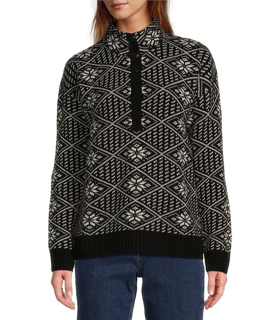 L.L.Bean Signature Kingfield Fair Isle Ribbed Merino Wool Mock Neck Long Sleeve Sweater product image