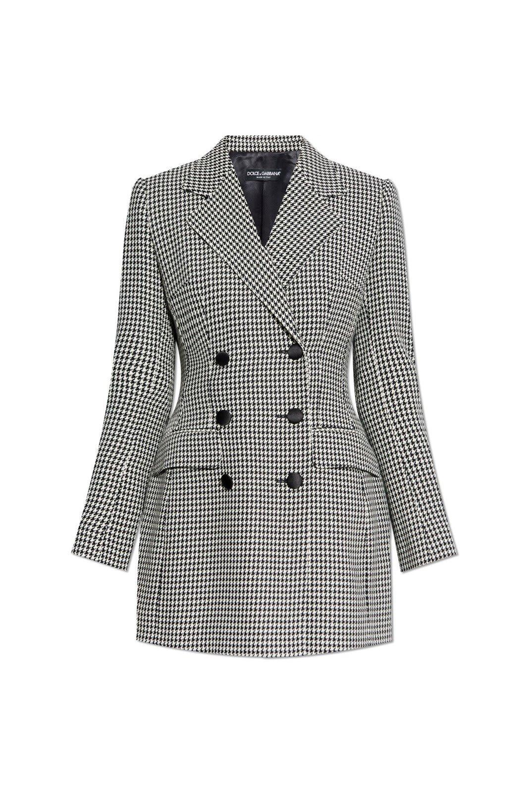 DOLCE & GABBANA Double-breasted Houndstooth Jacket In Black Product Image