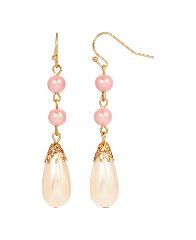 1928 Jewelry Gold Tone Pink And White Pearl Drop Earrings, No Size Product Image