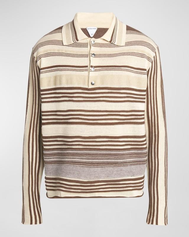 Mens Striped Linen-Blend Polo Shirt Product Image