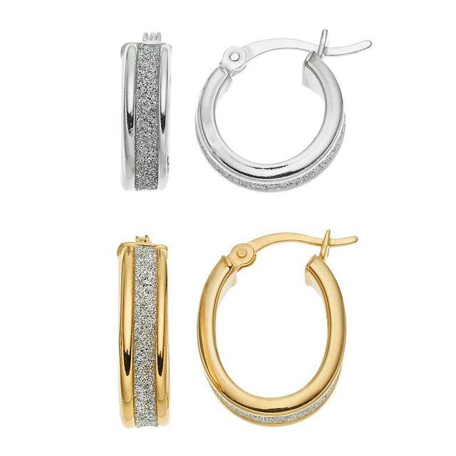 Platinum Over Silver & 18k Gold Over Silver Hoop Earring Set, Womens, Yellow Product Image