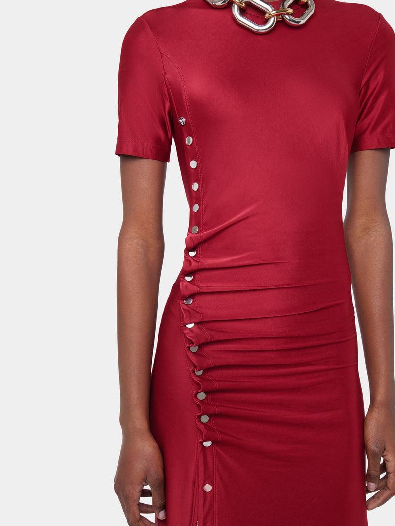 RED LONG DRAPED DRESS IN JERSEY Product Image