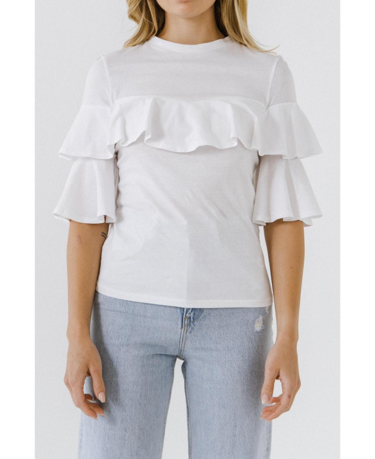 Womens Ruffle Sleeve T-Shirt Product Image