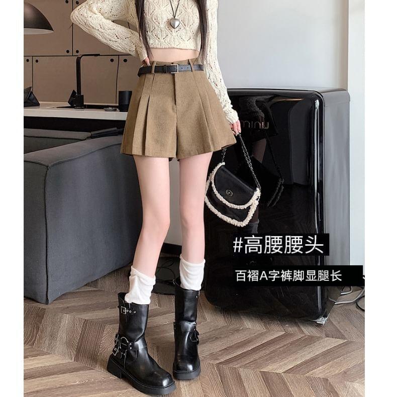 High Waist Plain Pleated Skort Product Image