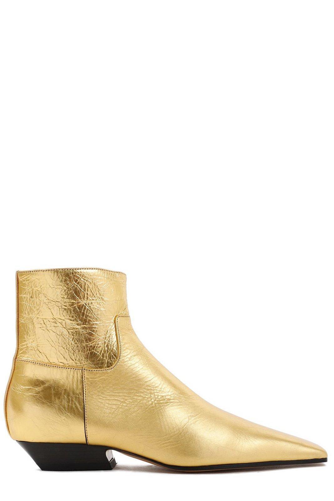 KHAITE Marfa Classic Metallic Leather Ankle Boots In Gold Product Image