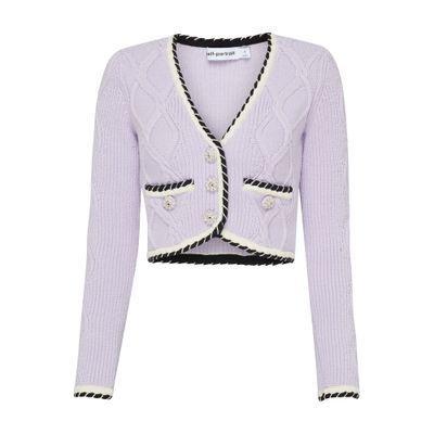 Cable Knit Cotton Blend Cardigan In Purple Product Image