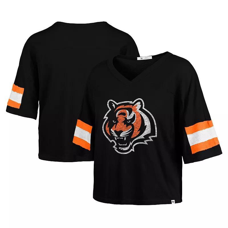 Womens 47 Cincinnati Bengals Double Header Scout Cropped V-Neck T-Shirt Product Image