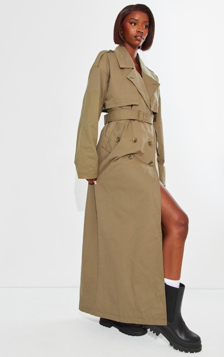 Tall Khaki Tie Waist Trench Coat Product Image