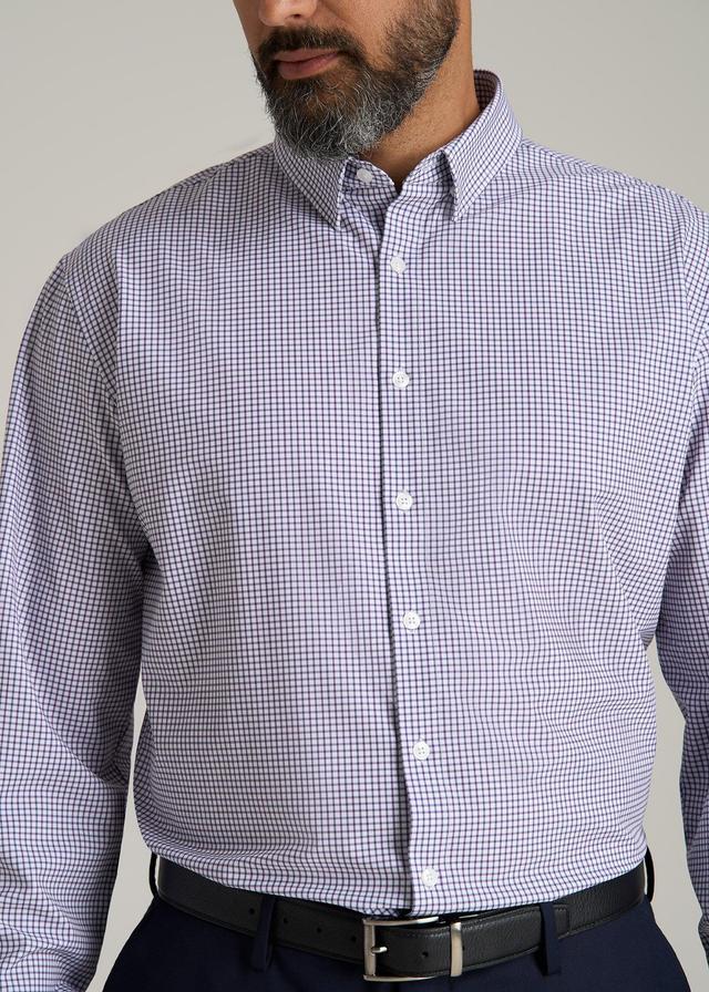 Traveler Stretch Dress Shirt for Tall Men in Plum and Black Grid Product Image