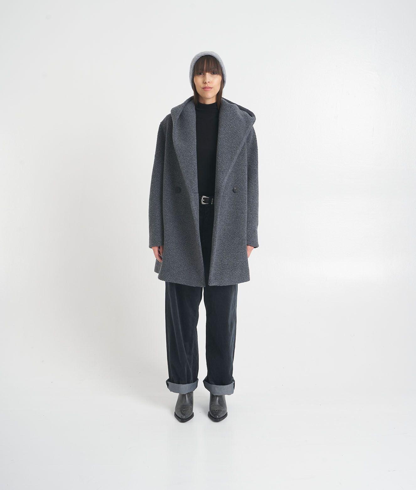 Faux wool coat with hood Product Image