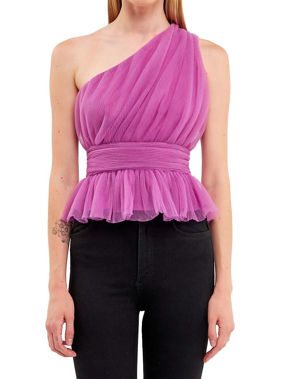 Endless Rose One-Shoulder Textured Tulle Top Product Image