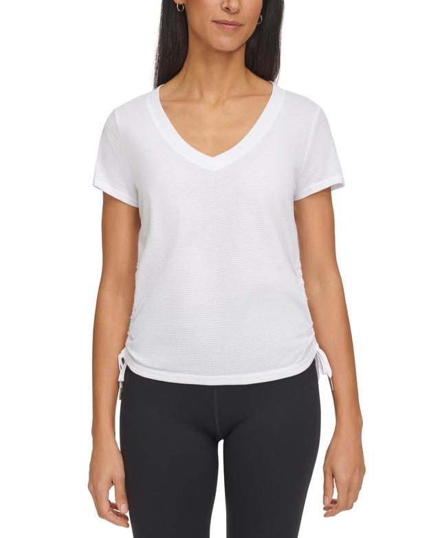 Women's Drawstring-Ruched Textured Top Product Image