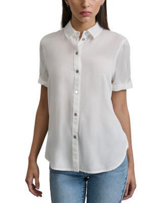 Dkny Jeans Womens Rolled-Sleeve Button-Up Shirt Product Image