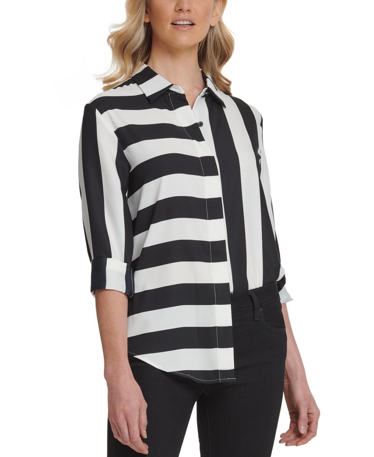 Dkny Mixed Stripe Button Down Shirt - Black Product Image