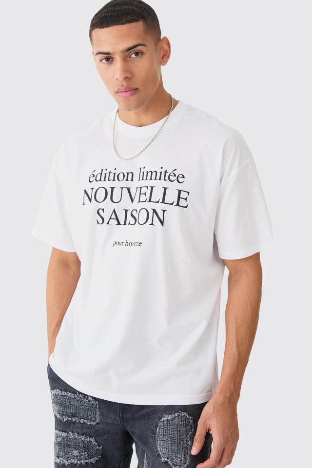 Mens White Oversized Slogan T-shirt, White Product Image