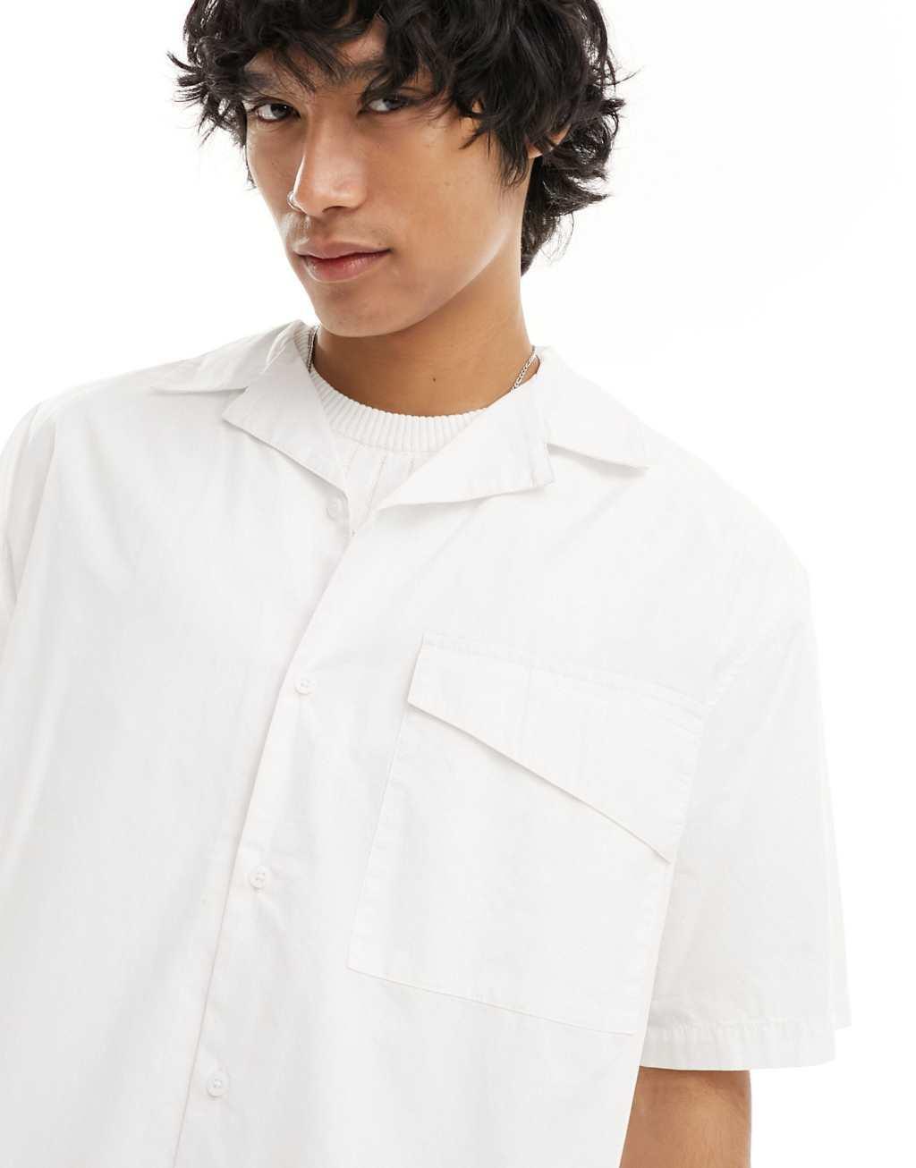 COLLUSION oversized poplin revere short sleeve shirt in white Product Image