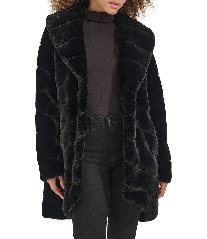 Kenneth Cole New York Textured Faux Fur Shawl Collar Long Sleeve Coat Product Image