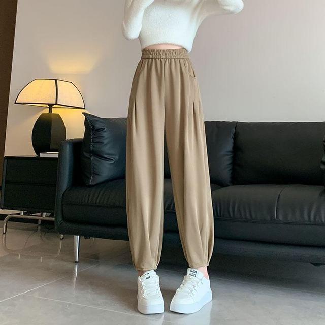 High Waist Plain Cropped Harem Sweatpants Product Image