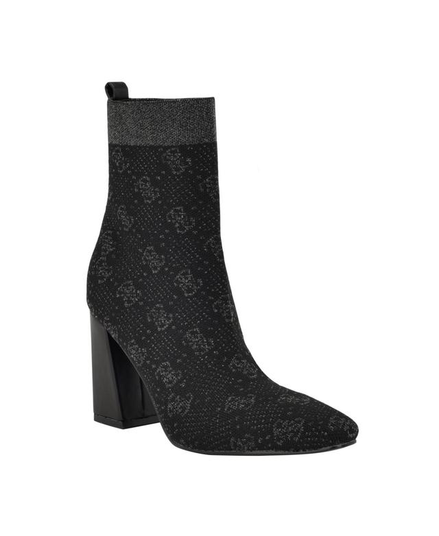 Guess Womens Yonel Block Heel Stretch Knit Logo Dress Booties Product Image