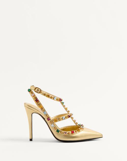 ROCKSTUD DÉCOLLETÉ IN LAMINATED NAPPA WITH CABOCHON AND CRYSTALS 100MM Product Image