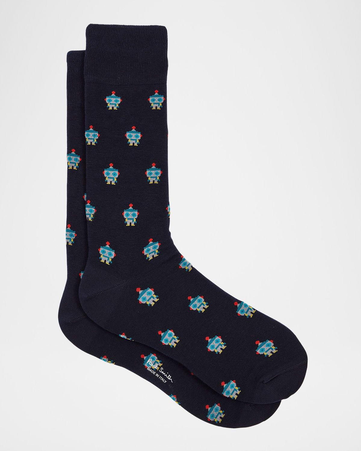 Mens Yen Robot Cotton-Stretch Crew Socks Product Image