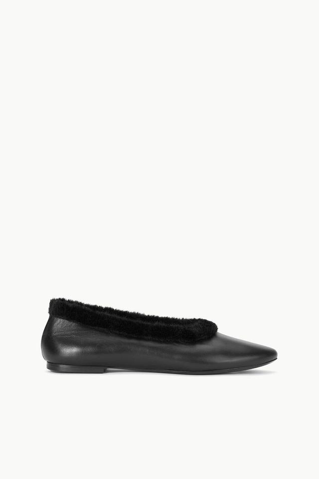 ALBA FAUX FUR TRIM BALLET FLAT | BLACK Product Image