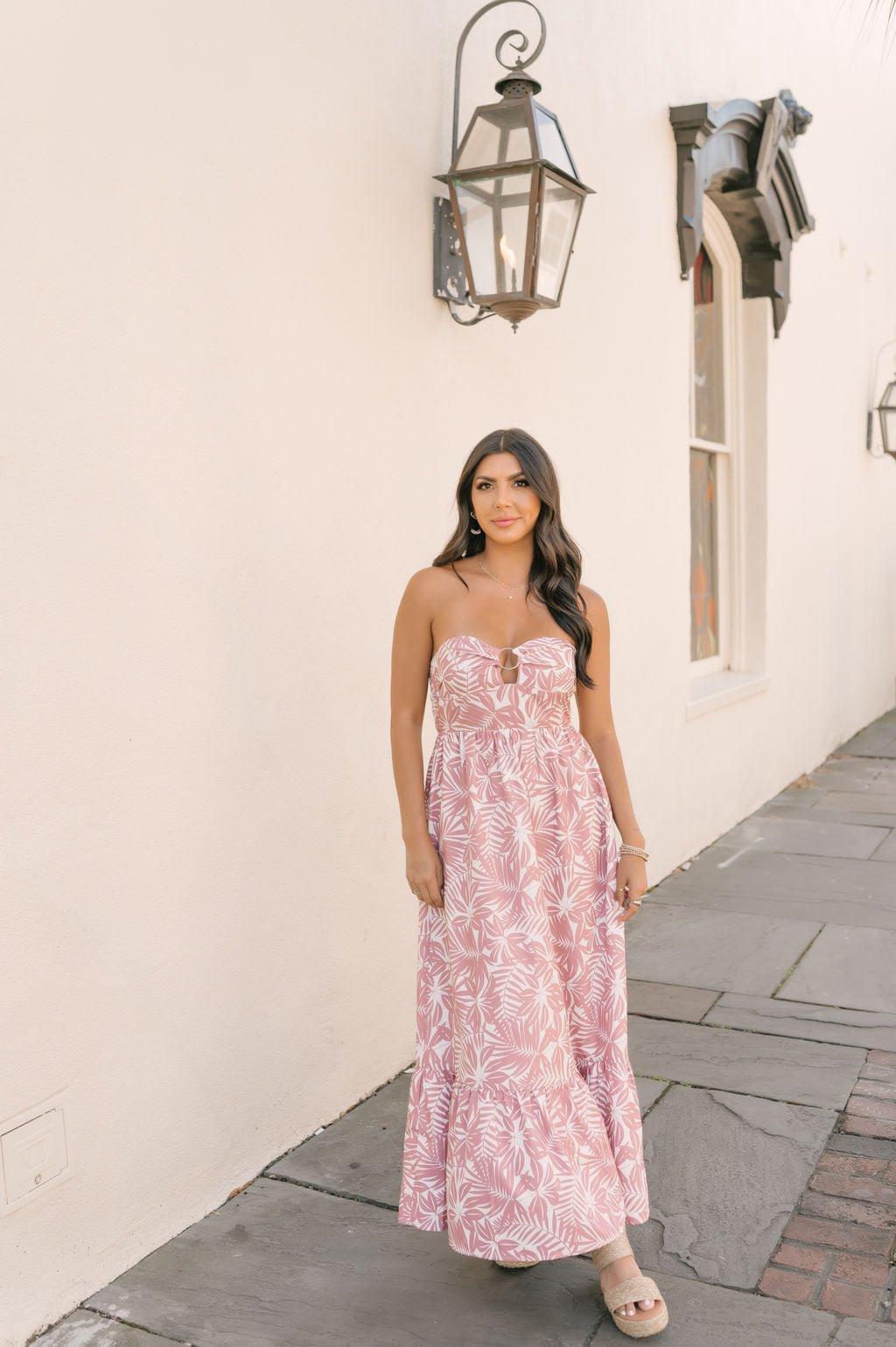 Mauve Floral Print Strapless Maxi Dress - FINAL SALE Product Image