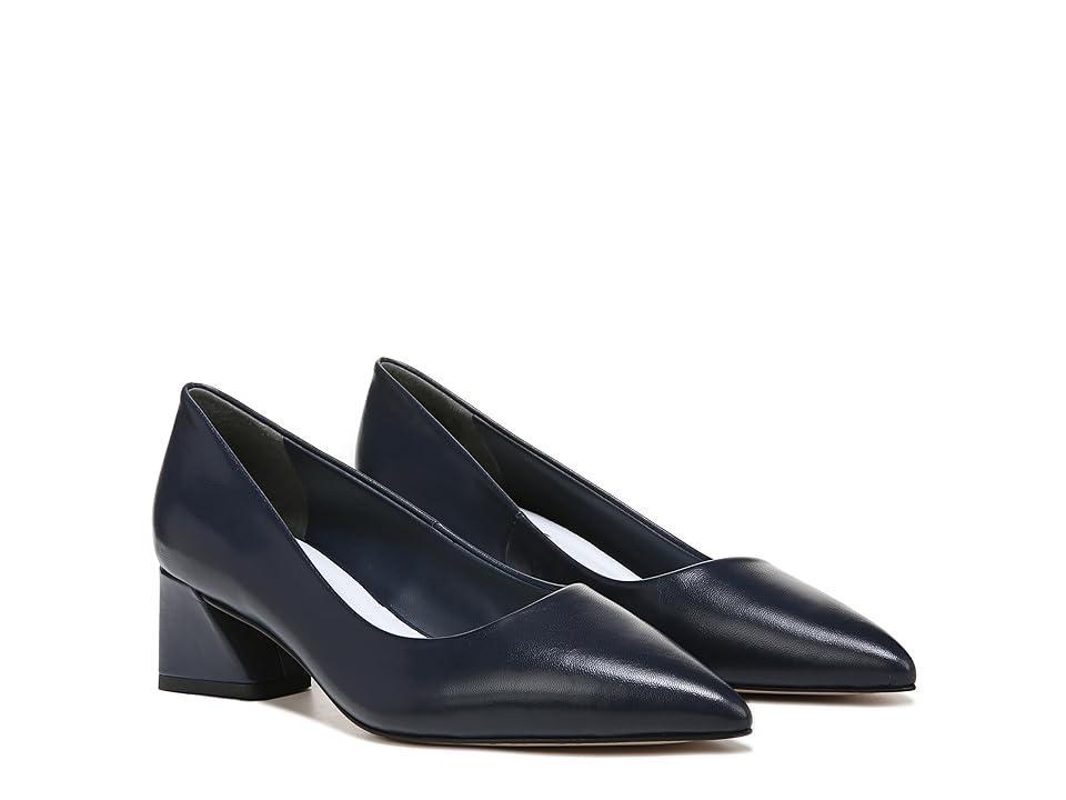 Franco Sarto Racer Pointed Toe Block Heel Pump (Navy Leather) High Heels Product Image