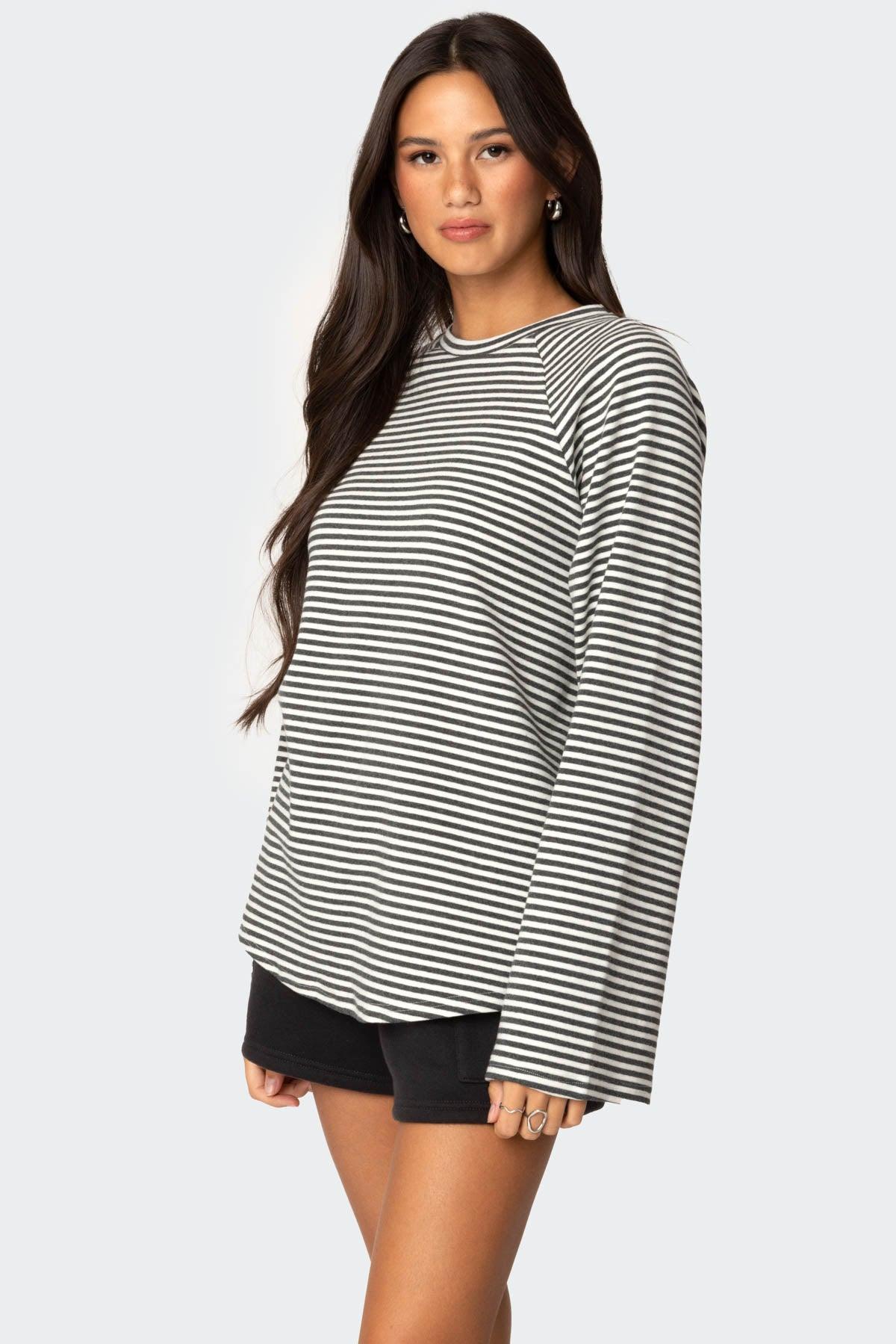 Stripey Oversized Bell Sleeve Top Product Image