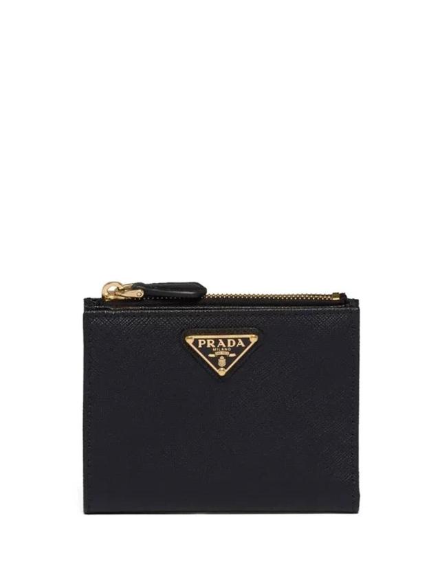 Triangle-logo Saffiano Leather Wallet In Black Product Image