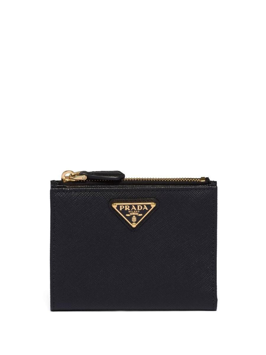 Triangle-logo Saffiano Leather Wallet In Black Product Image