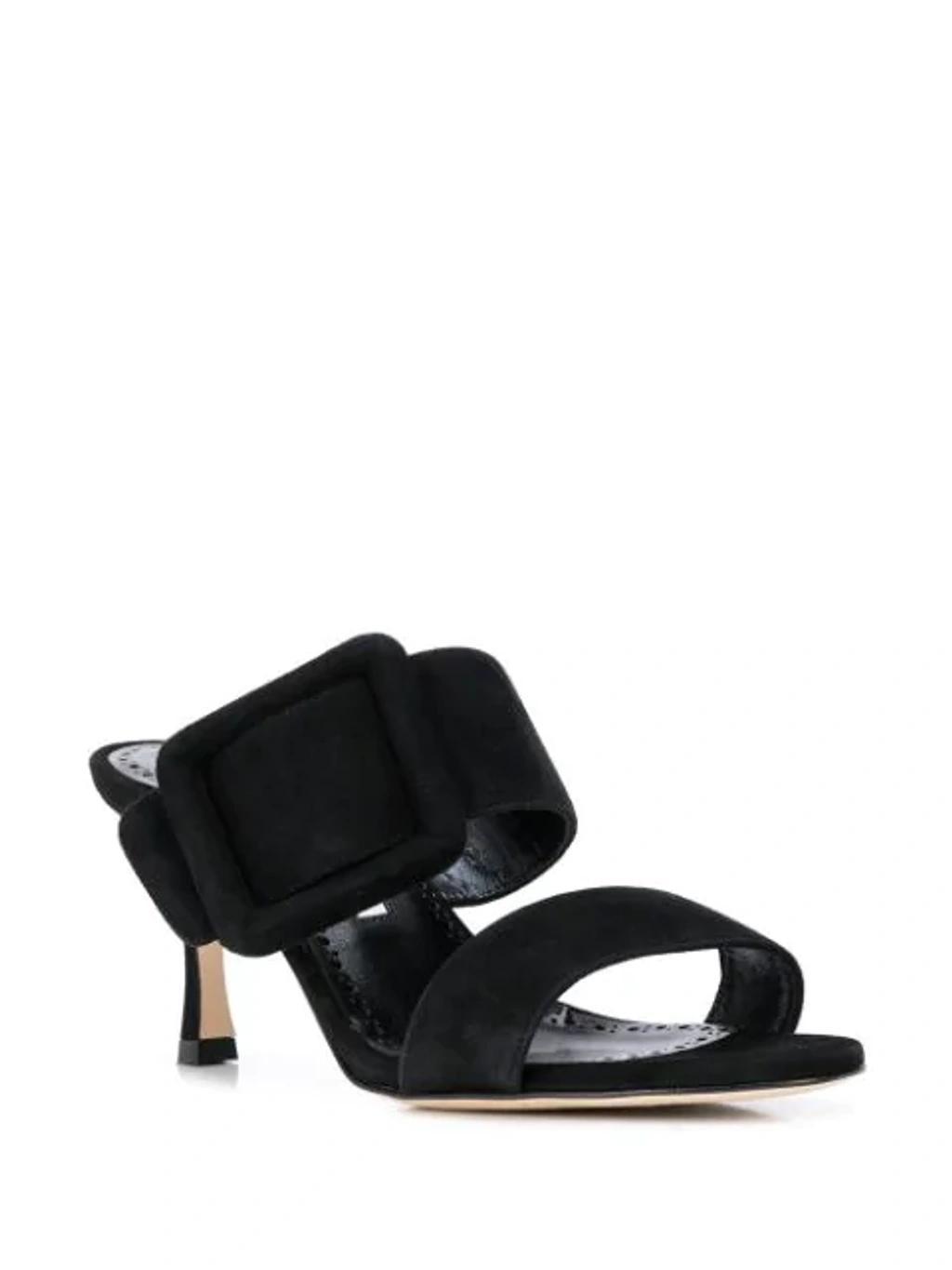 MANOLO BLAHNIK Gable Suede Buckle Slide Sandals In Black Suede Product Image