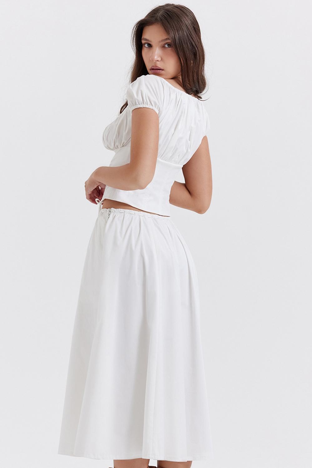 Cora White Gathered Midi Skirt Product Image