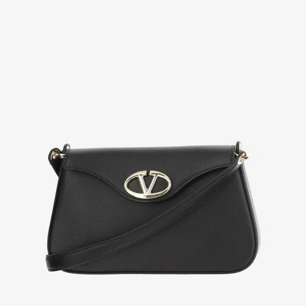 Valentino Logo Plaque Foldover Top Shoulder Bag In Black Product Image