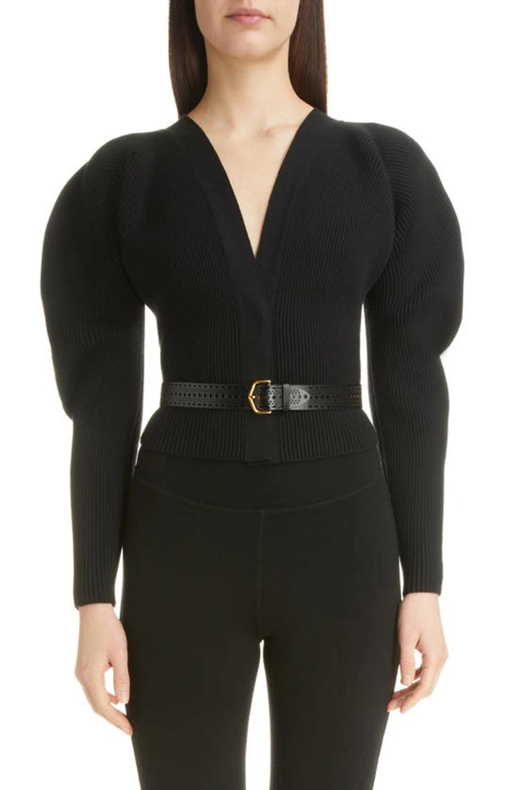 ALAÏA Ribbed-knit Wool-blend Cardigan In Black Product Image